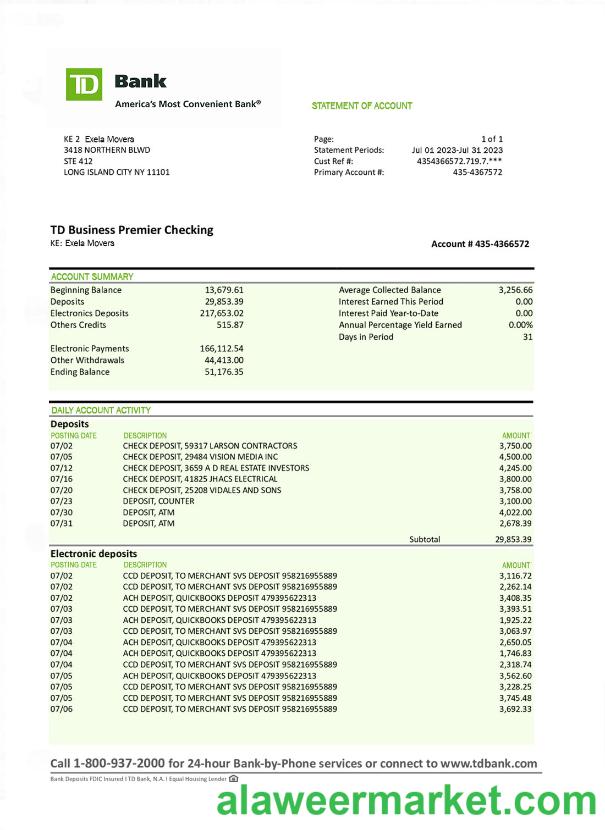 TD Bank bank statement